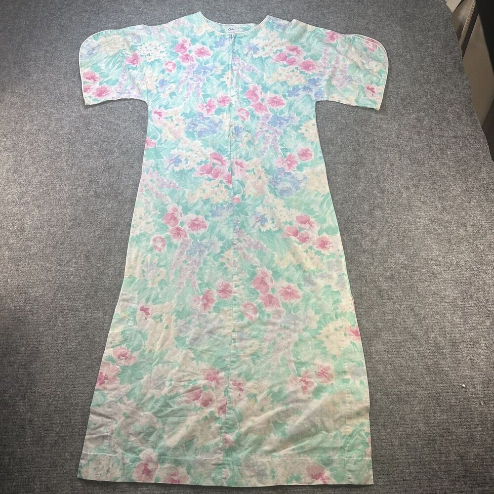 Vintage 1960s House Dress Women Small Floral Zipper Pockets Slit Kimono Sleeves
